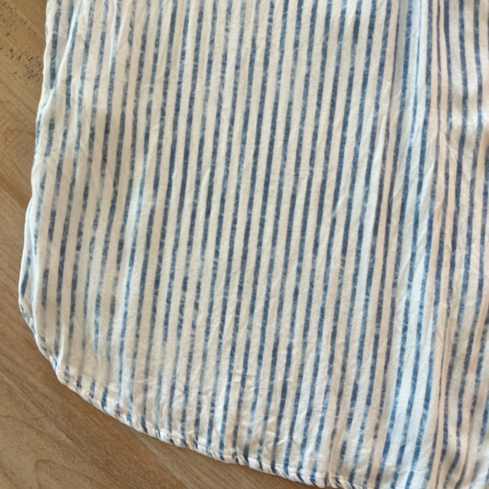 American Eagle Blue White Striped Button Up Shirt Lightweight Coastal Casual - Picture 9 of 13